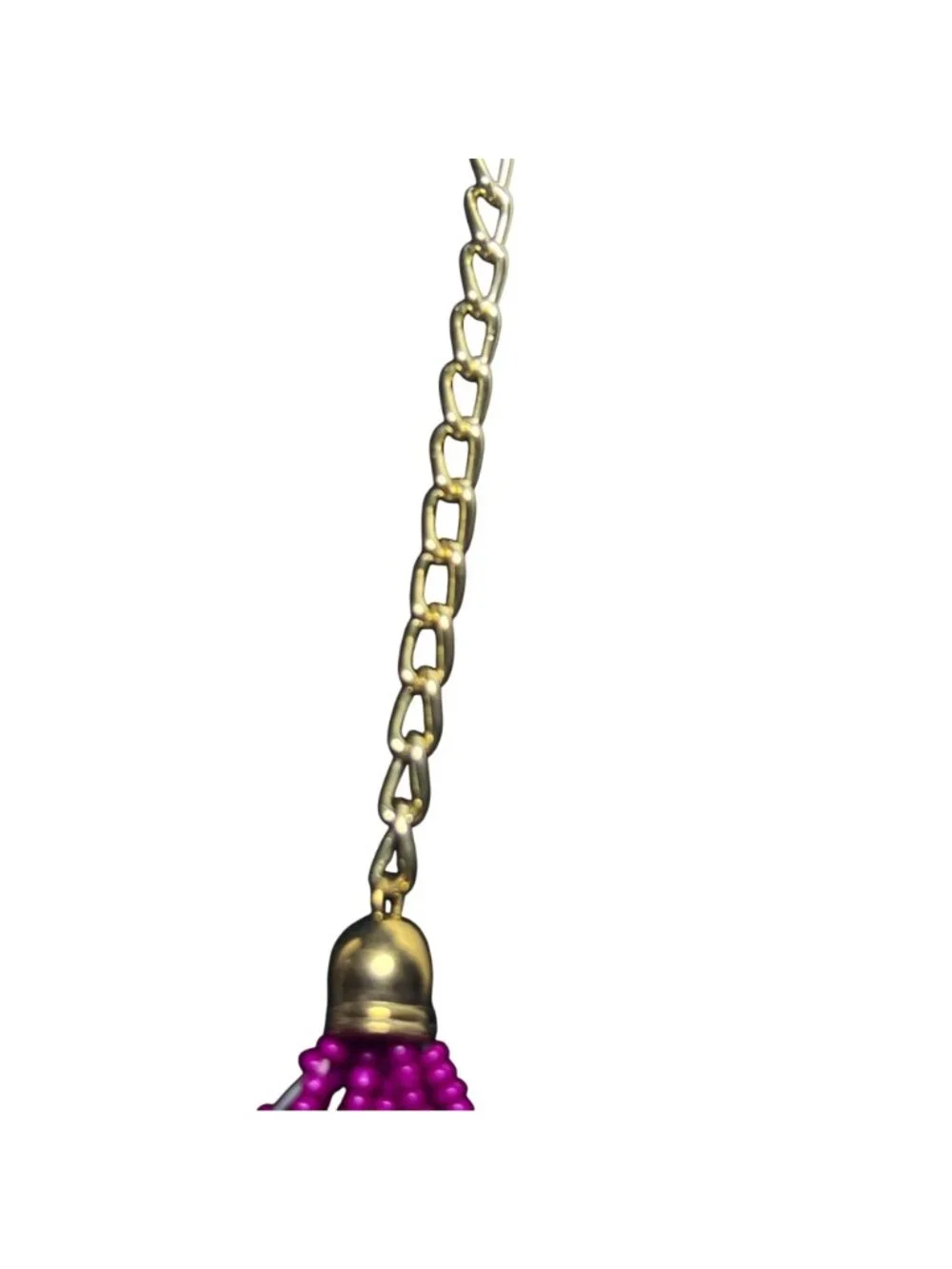 Pink Beaded Loop Design Necklace With Gold Tone Curb Chain (6401) - Picture 5 of 8